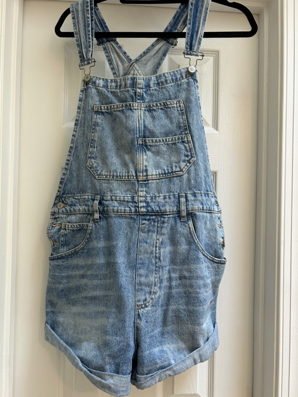 Free People Ziggy Light Wash Denim Short Overalls